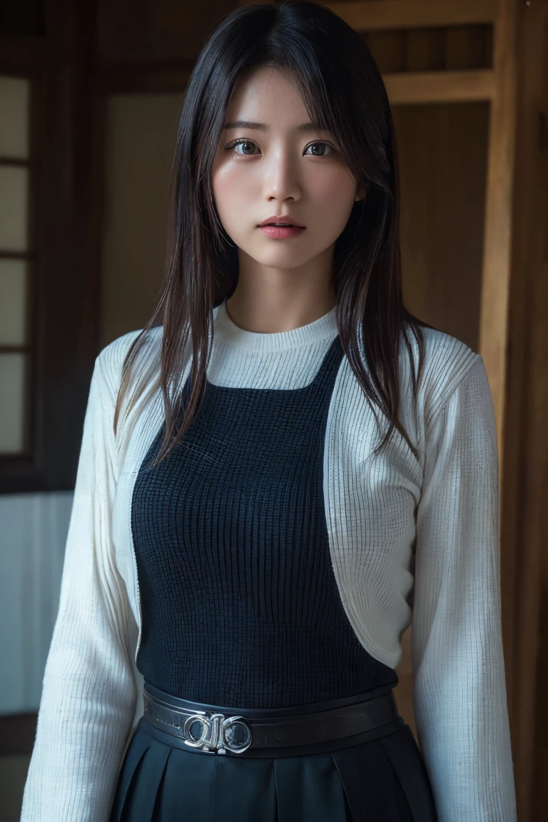 (Highest quality:1.4),(masterpiece:1.4),(Realistic:1.4),(Realistic:1.2),(超High resolution, RAW Photos:1.4),(High resolution, Ultra-detailed:1.2),(8k:1.2),Cinematic photography,a photo of a dark-haired,One person,alone,wear ,((Japanese female warrior))、((Upper Body:1.3))