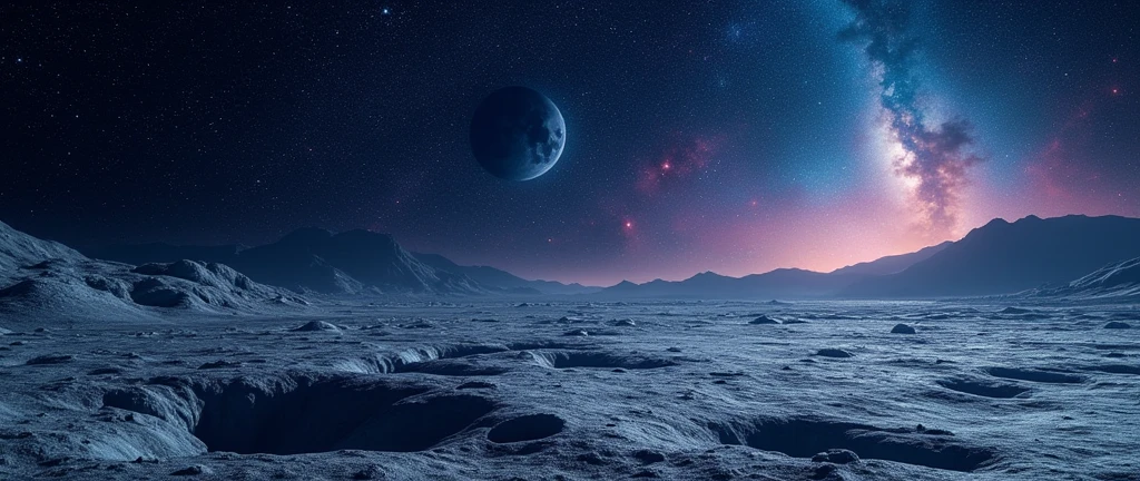 a breathtaking view of the night sky from the surface of the moon, the vast expanse of space filled with countless stars, distant galaxies shimmering in the distance, a serene and awe-inspiring scene, cinematic composition, dramatic lighting, vibrant colors, photorealistic, highly detailed, 8k, ultra-detailed, masterpiece, digital art, hyperrealistic, dramatic atmosphere, stunning scenery, space exploration, futuristic, sci-fi, realistic, epic, majestic