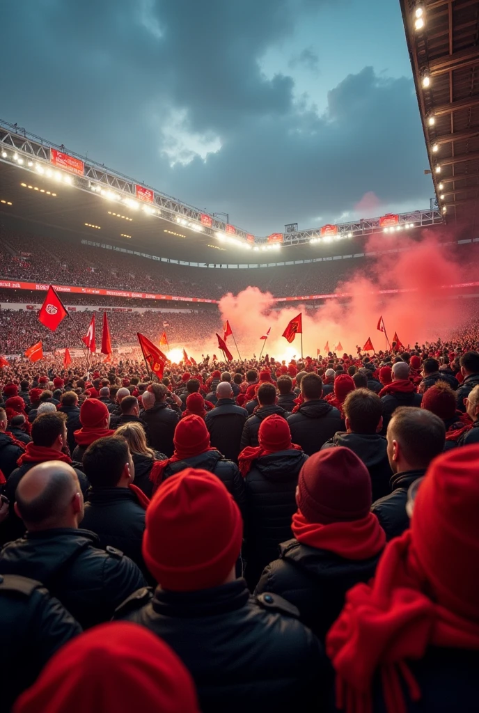 A picture that shows that arsenal funs and Manchester United funs have conflict in stadium during EPL