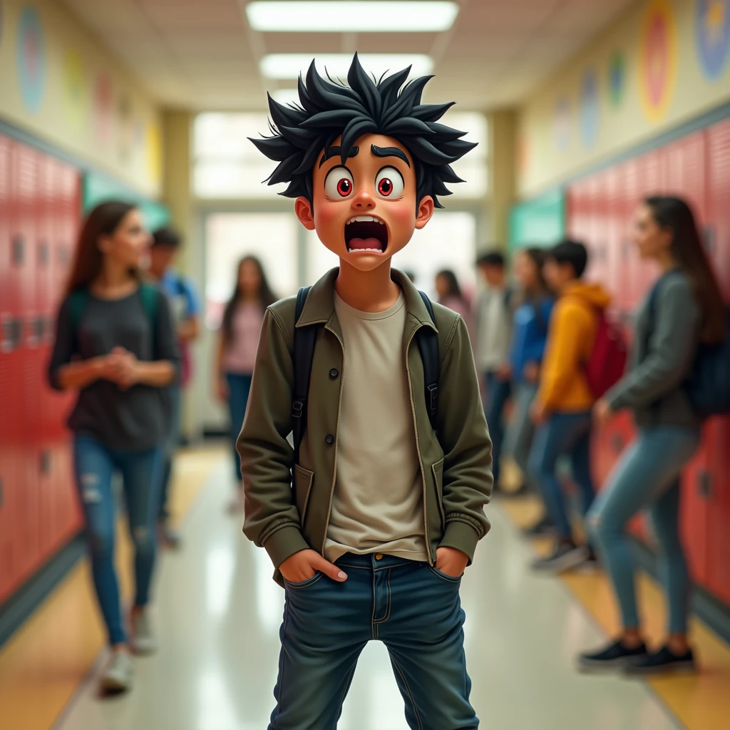 1guy, Looking at viewer, Black Hair, Red Eyes, Open Mouth, his private part is riping his pants, high school ￼