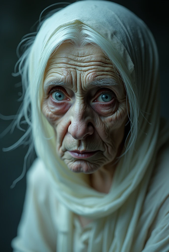 Ugly detailed eyes. Eyes white,.  ugly detailed lips, extremely detailed eyes and face, longeyelashes, 1 old lady, ghost white dress ripped, long hair, granny breast , 500 year old, highly detailed, (best quality,4k,8k,highres,masterpiece:1.2),ultra-detailed,(realistic,photorealistic,photo-realistic:1.37),HDR,UHD,studio lighting,ultra-fine painting,sharp focus,physically-based rendering,extreme detail description,professional,vivid colors,bokeh,dark fantasy,surreal,gothic