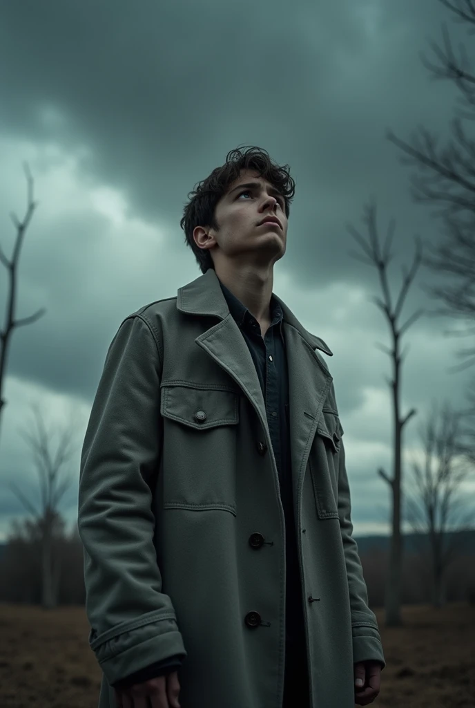 Sad guy front of black clouds 