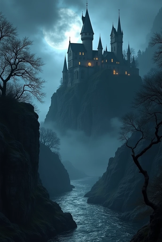 A witch castle on the Mountain and also a Black River is Going under the Castle