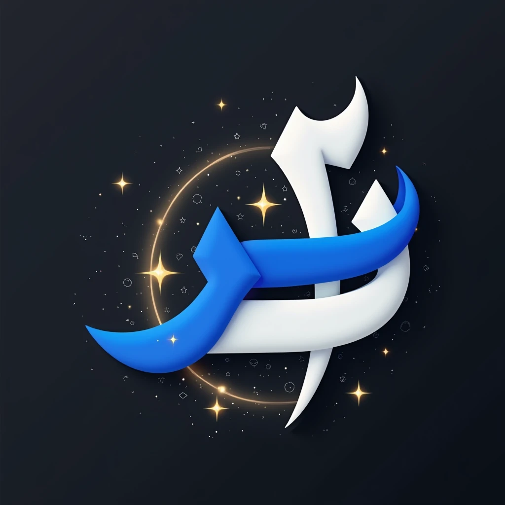 there is a blue and white logo with a fish on it, huhd, 3 d logo, overlaid with arabic text, depicted as a 3 d render, stylized 3 d, trend in behance hd, stylized 3 d graphics, sumai-e artstyle, official fanart behance hd, arabic calligraphy, header with logo, mostly containing glow and geometry. About the galaxy
