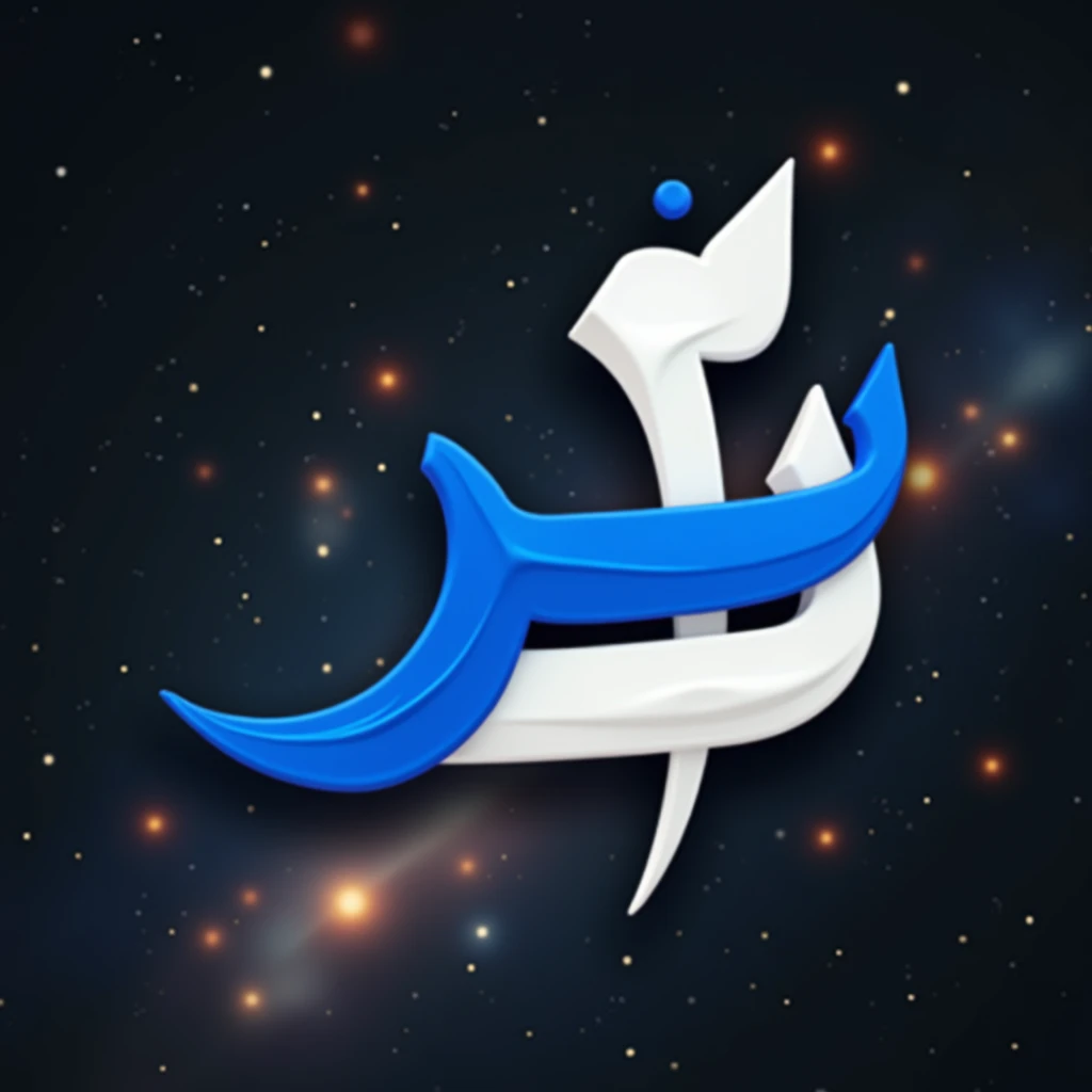 there is a blue and white logo with a fish on it, huhd, 3 d logo, overlaid with arabic text, depicted as a 3 d render, stylized 3 d, trend in behance hd, stylized 3 d graphics, sumai-e artstyle, official fanart behance hd, arabic calligraphy, header with logo, mostly containing glow and geometry. About the galaxy