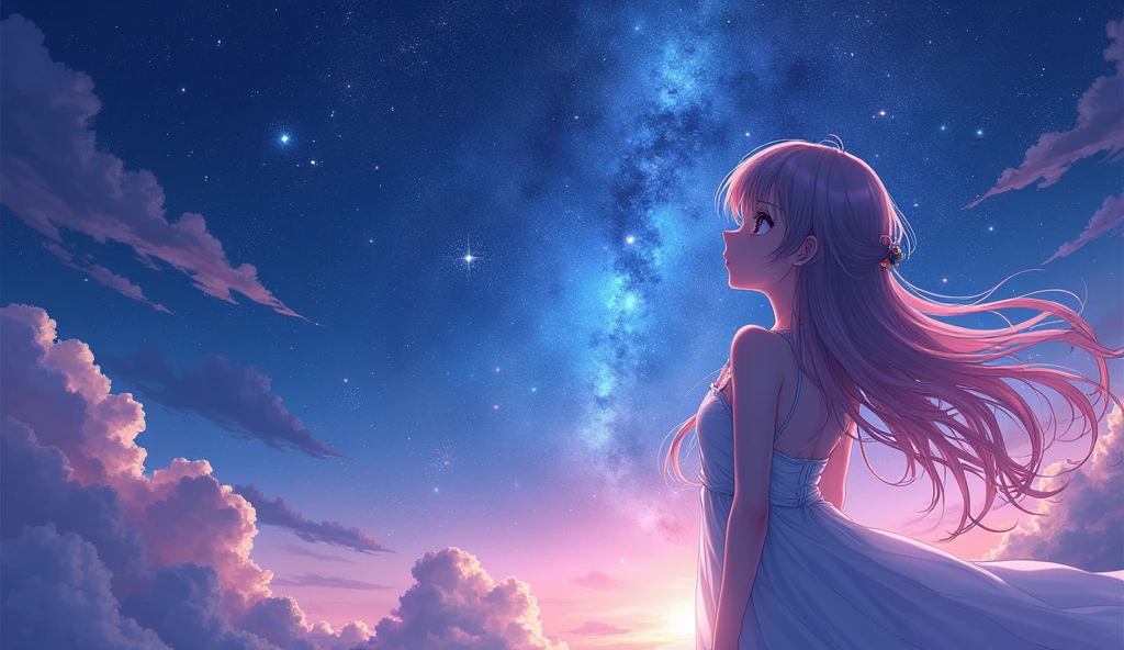 Starry sky，anime,Gorgeous colors, stars all over the sky.