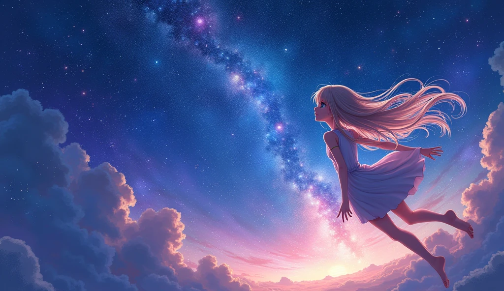 Starry sky，anime,Gorgeous colors, stars all over the sky.