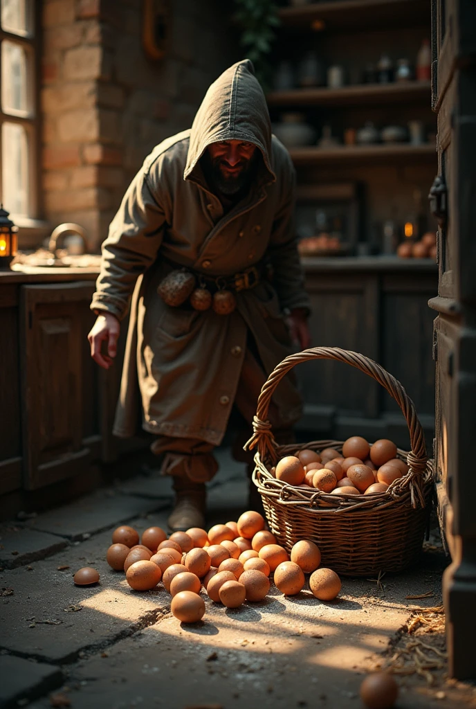 The thief broke the eggs.