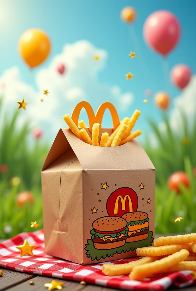 Create a happy meal or a kraft paper bag with the Shogys logo and its name that you think is recommended as a hamburger surprise box 
