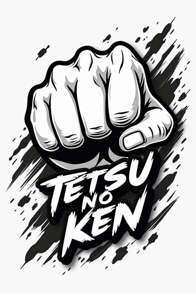 Create an iron fist logo with the name TETSU no ken. Cartoon that is not colored simple cartoon