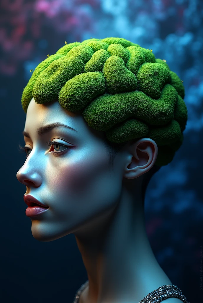 Make a picture of man head with green brain
