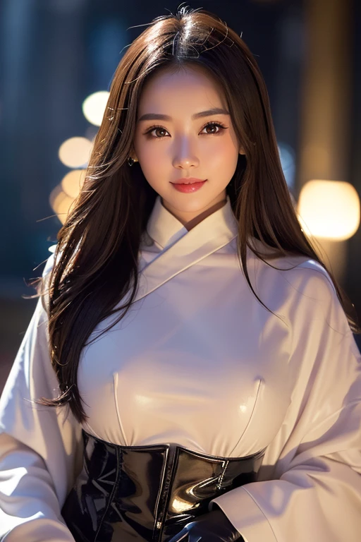 Latex bodysuit、Knee-high boots、Huge 、Long brown hair、Shiny, Oily skin、Glowing Skin、Indoor competition pool、White skin、 Beautiful woman in kimono,Body Portrait、8k,Beautiful and beautiful eyes,Dindal effect、masterpiece, 最high quality, high quality, High resolution、Very detailed photos、(Natural skin texture、Fine skin、Hyperrealism、Ultra Sharpness)、Skin with attention to detail、(Very detailed、Fine skin texture、Intricate details、Beautiful Face、(A vivid face)、Realistic eyes、Beautiful and detailed、Realistic Skin、Beautiful Skin、Surreal、Very detailed、Golden Ratio、With a smile、((Night moonlight background))、Body Portrait、glamorous,Shinyボディスーツ