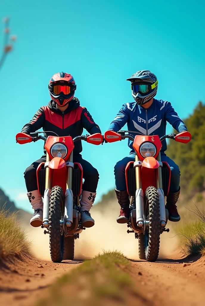 High quality photographs of a couple, one each on an enduro motorcycle,