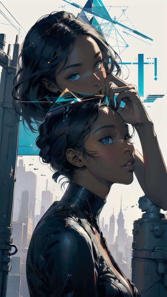 (((masterpiece, highest quality))),(((solo:1.2))),(((1girl:1.2))),32k wallpaper, very detailed, poster, vintage science fiction,(((((geometric cinematic movie poster))))), ((((bauhaus)))),(((abstract))),((((mid century modern)))),(((((portfolio))))),(((((Close-up))))),(((((bust up))))),((((more various angle)))),(((highlight))),((((heterochromia)))),(((complete. detailed face))),(((Extremely talented))),(((most complecated machine))),(((Overall colorfully))),((((((Absolutely simple background)))))),(((great black skin woman))),(((great Traveler)))