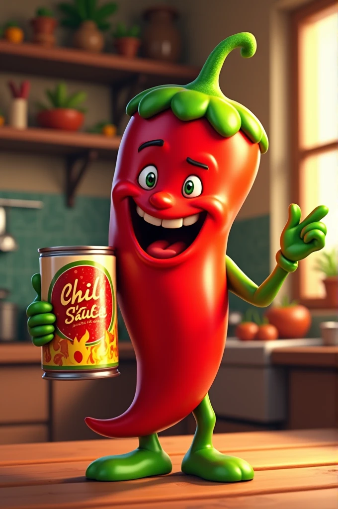 Make a chilli image while holding a can of chilli sauce