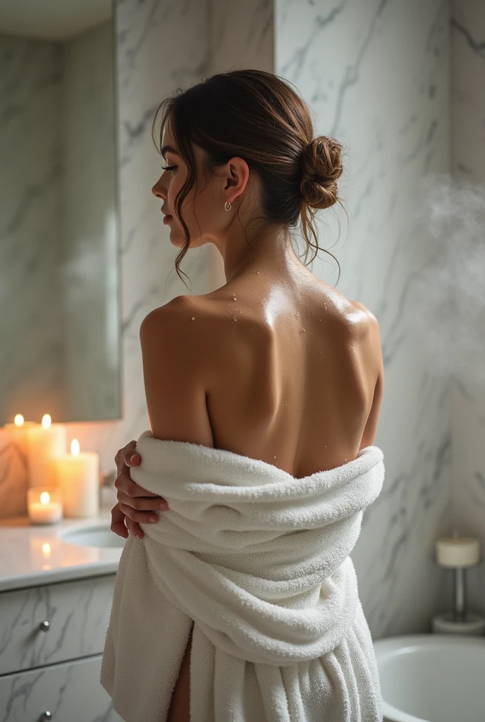 A woman bath and towel round on body images
