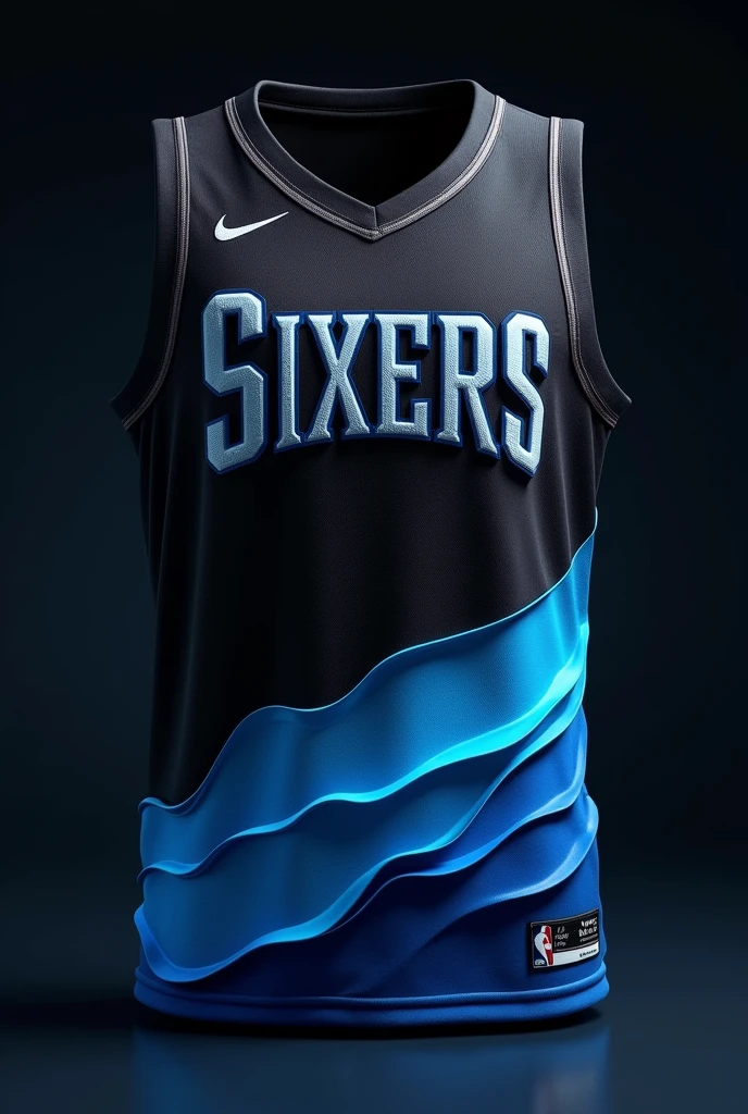 create a basketball jersey design for men with these details please:

team name: sixers
colors: black and blue
looks: waves design but make it aesthetically pleasing
font style: modern text
logos: no logo is fine
front part of the jersey only