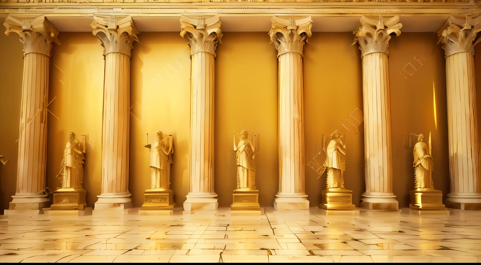 a close up of a row of gold pilares in a room, golden pilares, pure gold pilares, Renderização 3D”, pilares, roman pilares, fundo do templo grego, marble colunas in background, colunas, estilo romano antigo, roman colunas, many colunas, adorned pilares, estilo romano antigo, large pilares, giant colunas palace, huge greek colunas, estilo grego antigo, giant greek colunas