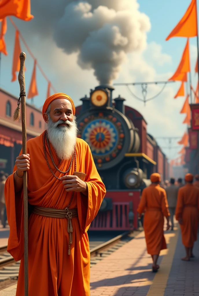 Sadhu baba setting her the train 3d animation style