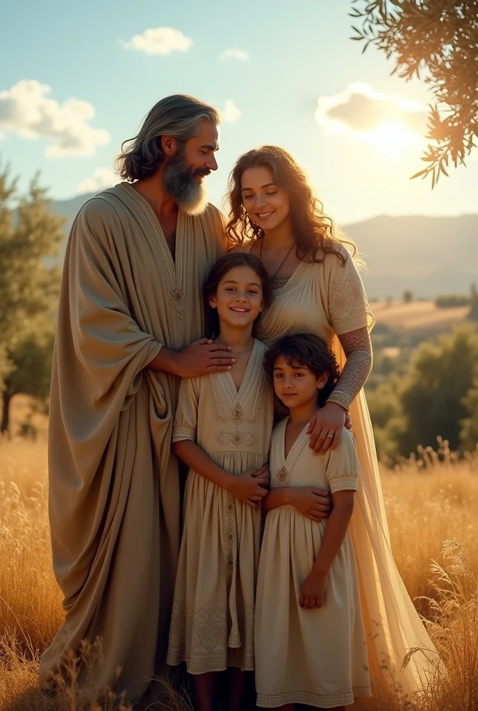 Characters from the Bible Isaac and Rebecca with their two sons photograph