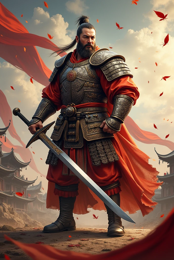 There was a man wearing Chinese clothing and holding a halberd., Characters in the Three Kingdoms, ancient soldier, Wearing Chinese iron armor, , Chinese warrior character design,