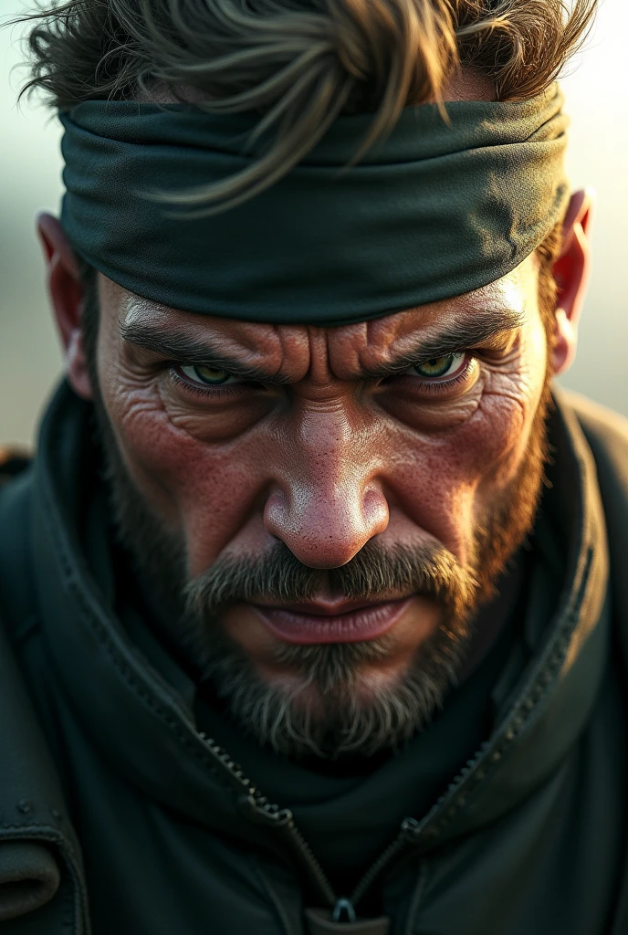 Big Boss da série metal gear. Close no rosto, a little younger, as realistic as possible 