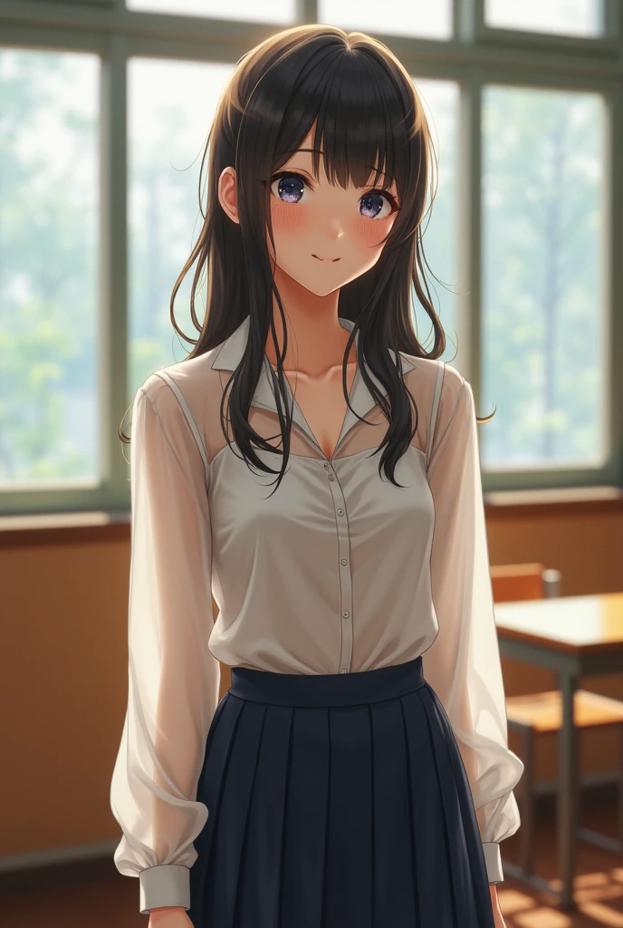 8k, RAW, (Photorealistic: 1.3), Ultra high resolution, highest quality, (natural light, ray tracing)
break
(serafuku,sailor school uniform ,soaking wet,see-through:1.3),bra visible through clothes,Sports bra
,pleated high school uniform skirt,dark blue
,(feel embarrassed, blush,smile:1.3)
,Japanese girl,beautiful face,slender,narrow waist,(large breasts:1.2)
,high school class room,inside
break
,(natural skin texture, detailed skin, hyperrealism, super sharpness), (intricate details), depth of field, (detailed face)