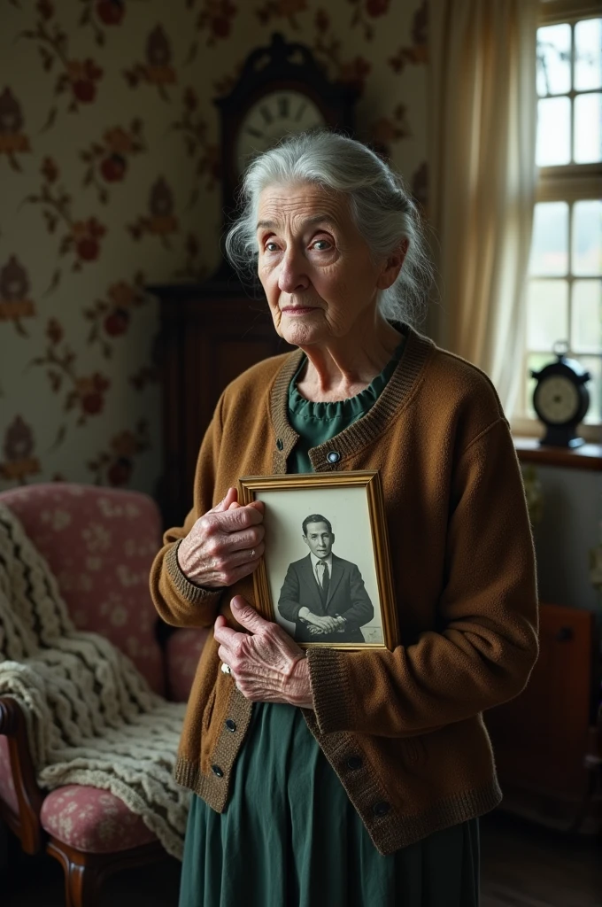 Grandma that is standing with sad face