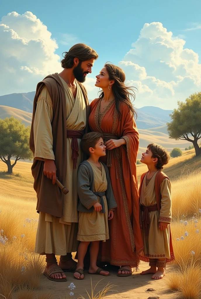 Characters from the Bible Isaac and Rebecca with their two sons photograph 