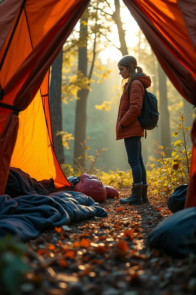 went to her tent but found her belongings scattered and her sleeping bag ripped.