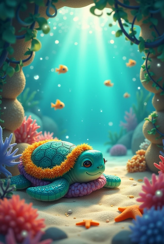 A little turtle in her bed sleeping for a children&#39;s book