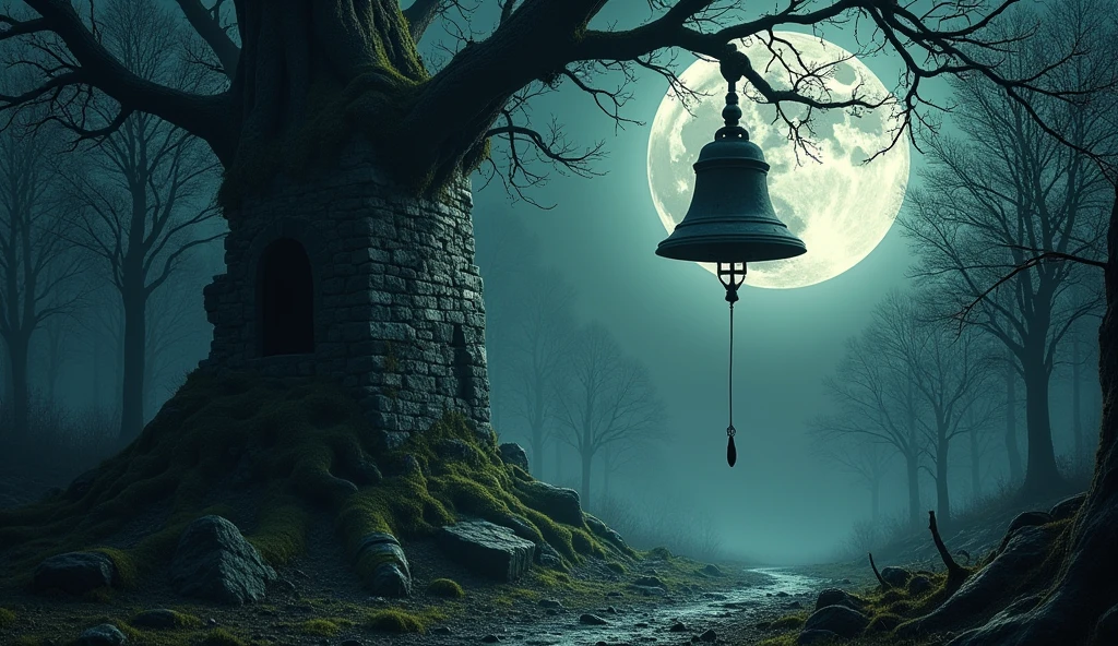 Death Knell in the Old Tower - In the middle of the forest, there is an old tower covered by big trees and moss.
- An old bell hangs at the top of the tower..
- On the full moon night, the bells rang with a loud and scary sound.
- The villagers feel scared every time the bell rings., because it is a sign of death.