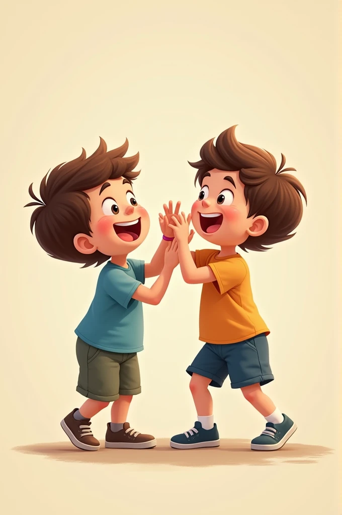 Two little children. Playing with each other, they are happy, animated image, both are boys, in this same image, one is trying to kill another