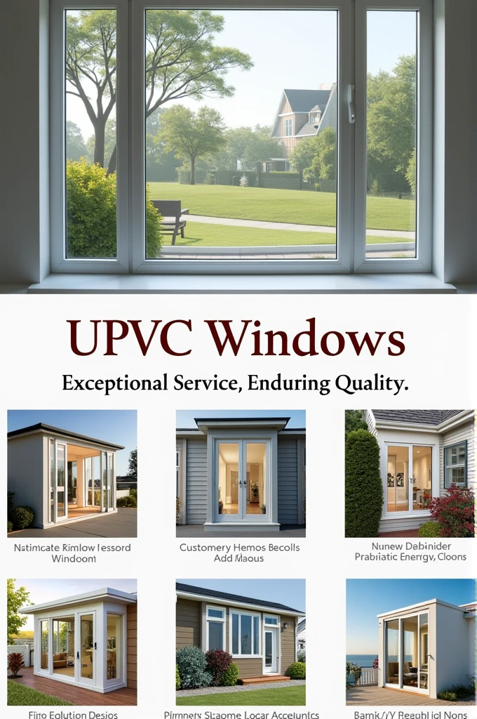 Generate a Poster For Upvc Windows And Our Firm Name is HOME SOLUTION AND DECOR so mention it there and write a Short line about our great service and include some attractive Windows images tooo