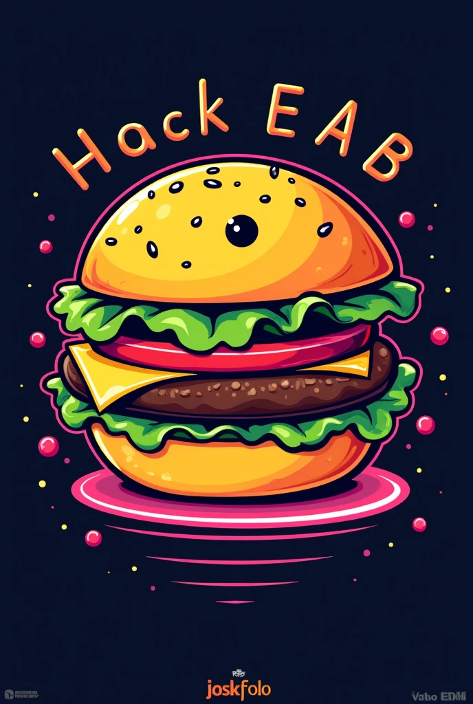 Logo of a hamburger having the circular shape of Pac Man with a vintage retro eighties style