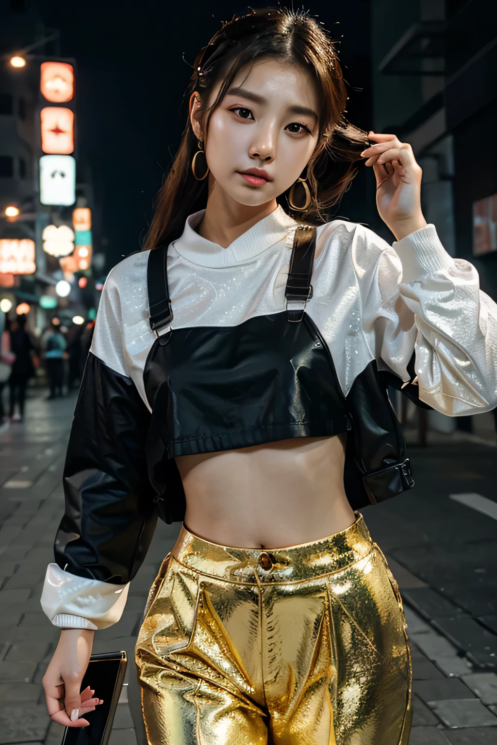 Kpop idol in korean fashion and glowy