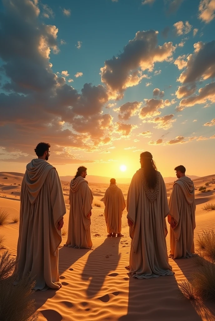Pharisees in the desert looking Isaac in the face