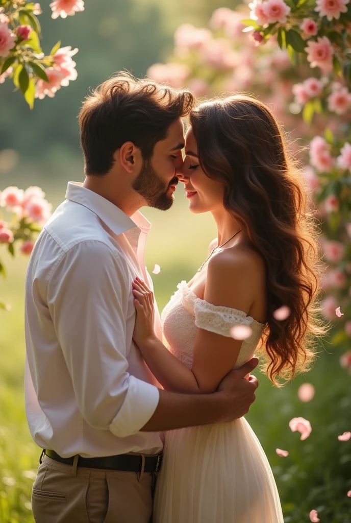 The man should give kiss on the under arms of the woman