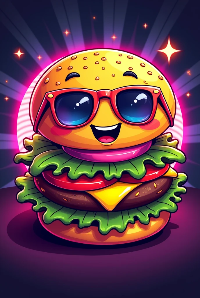 Logo of a hamburger with personality in the vintage retro 80s style