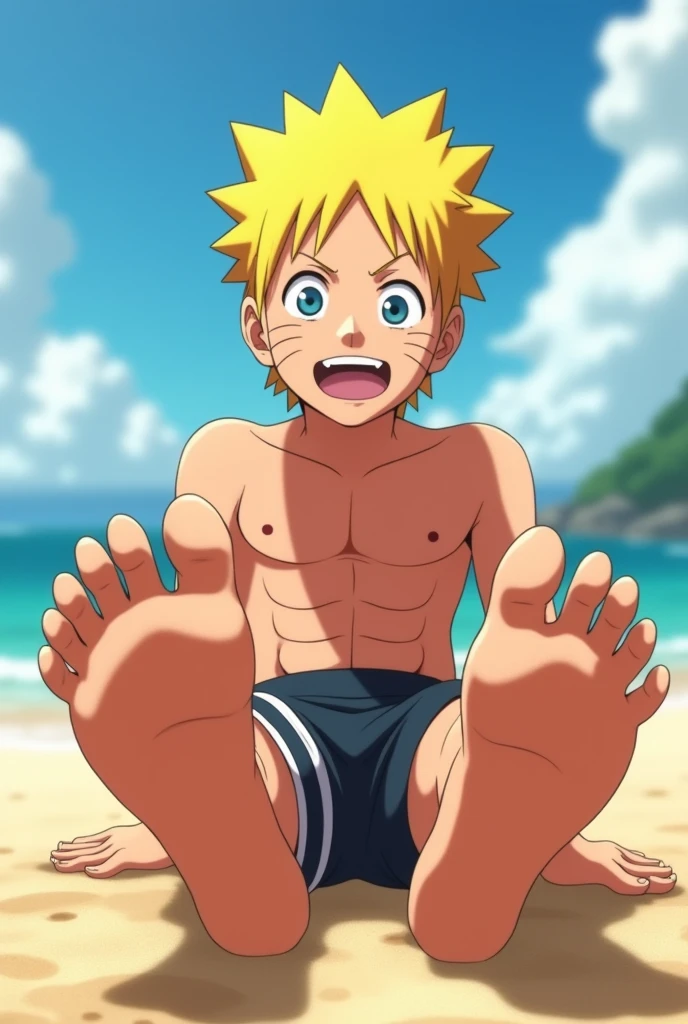 Imagen animada mostrando texturas realistas en HD de Naruto Uzumaki descalzo mostrando la planta de sus pies por abajo cerca de la cámara
Mostrando cuerpo fit enfocado
Mostrando ropa interior ajustada
Sentado en la playa sin camisa sonriendo
2 pies
5 dedos en cada pie
Mostrando pies perfectos
Mostrando la planta de sus pies 👣
Mostrando textura detallada en los pies
Mostrando detalles de iluminación en los pies
Mostrando líneas de textura realista en los pies
