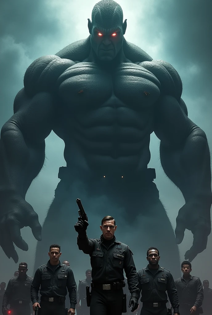 If I make a poster, on the upper side of the poster there will be a man like a big monster and below him will put a pic of the CID team with a pistol in his hand.