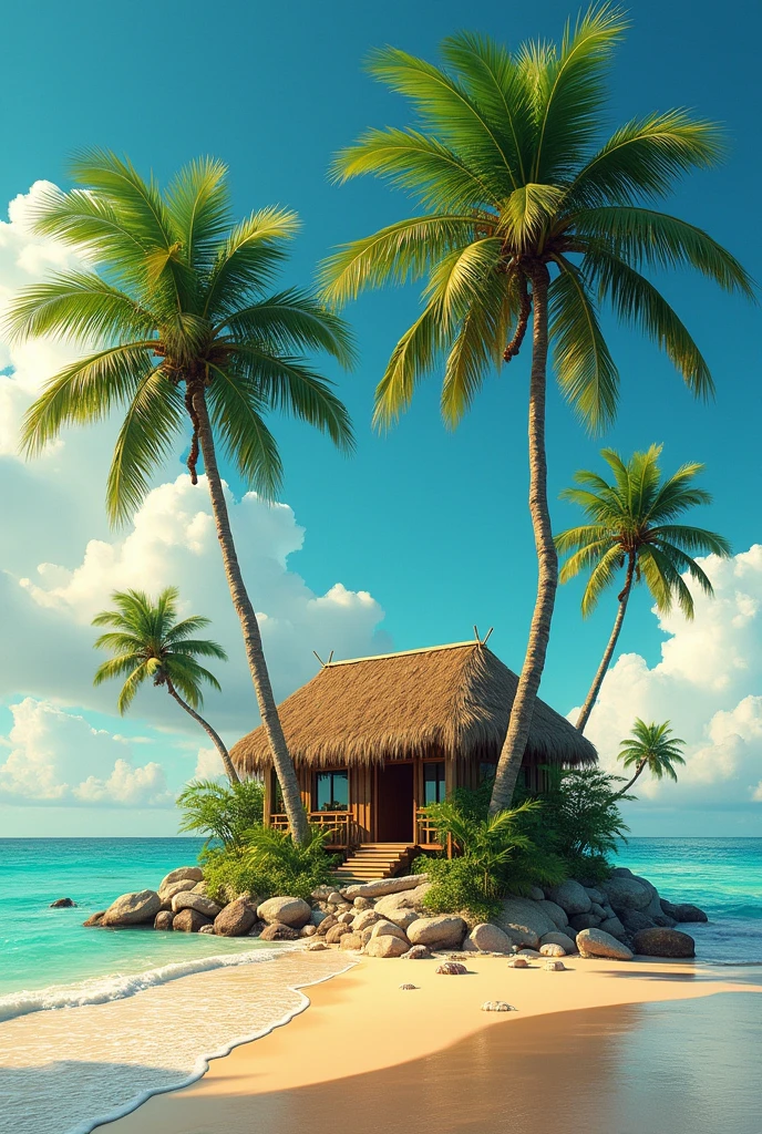Palm trees pierce the house