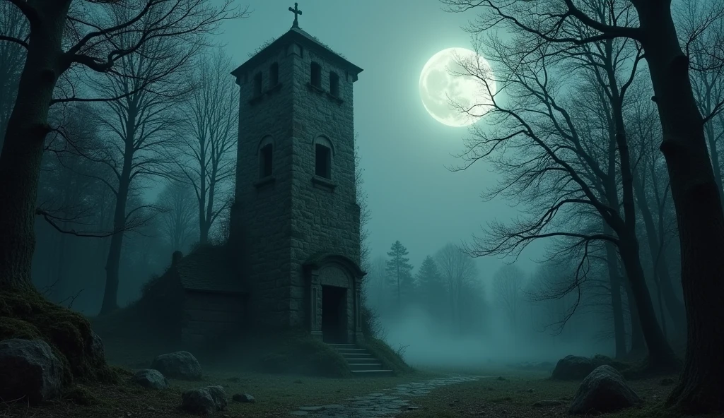 Title: "Death Knell in a Remote Village"

Scene 2: Death Knell in the Old Tower**
- In the middle of the forest, you can see an old tower covered by large trees and moss.
- An old bell hangs at the top of the tower.
- On full moon nights, the bells ring with a loud and eerie sound.
- The villagers felt scared every time the bell rang, because it was a sign of death.