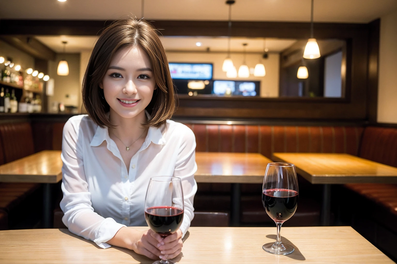 ((Highest quality、8k、masterpiece:1.3))、slimカップル、modelカップル、(Realistic, Intricate details:1.2), full-course dinner、wine 、Amazing view of the sunset sky and clouds、A bright smile、The wonderfulness of smile、Bright image、wineの美しさ, Beautiful Face, blue eyes, The light shines on your face, blush, short hair,Bright Face、 (Age 37), 39 years old, 赤wine 、Appetizers、Italian food、wine bottle、Champagne、スパークリングwine、Two beauties、Brown Hair、Shortcuts、Long sleeve shirt、dress、Beautiful woman 1, (slimな顔), (The body is slim), (Brown Hair), (Shortcuts), cheeks turn a little red,Attractive beauty、restaurant, In a prominent place (From the waist up) Nova Frog Style, actress, model, Upper Body, 白wine, slim, wineグラス, 中央に置かれたwineグラス, smile, (smile: 1.15), Beautiful fine grain, Depth f/2,saturation, High Contrast, Strong light and shadow,Moist Body:1.5、3D texture、Delicate eyes、Brown Hair、The hair is very shiny、