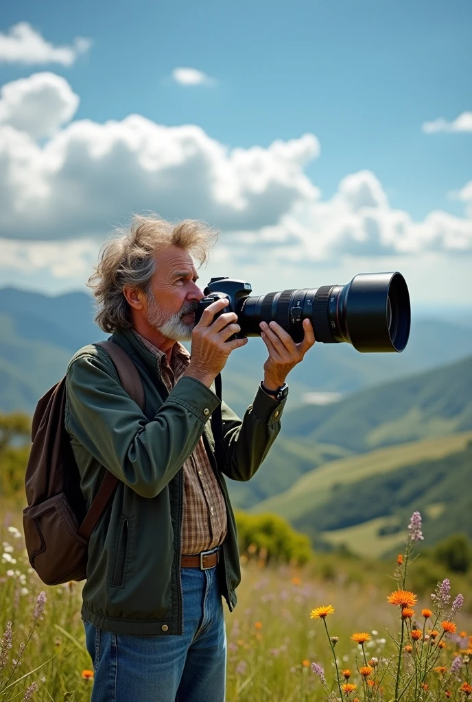10000mm lens camera canon . Very big lens. Zoom lens. Very long lens.. a man holding camera
