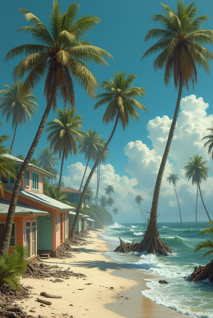 Palm trees destroy houses
