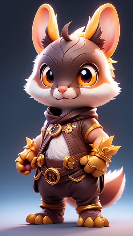 Create a picture of a little squirrel monster., The body is transparent and can be seen through. The image is sharp and detailed., with beautiful colors.. With arms, leg, eyes, mouth, พื้นหลังสีlegว