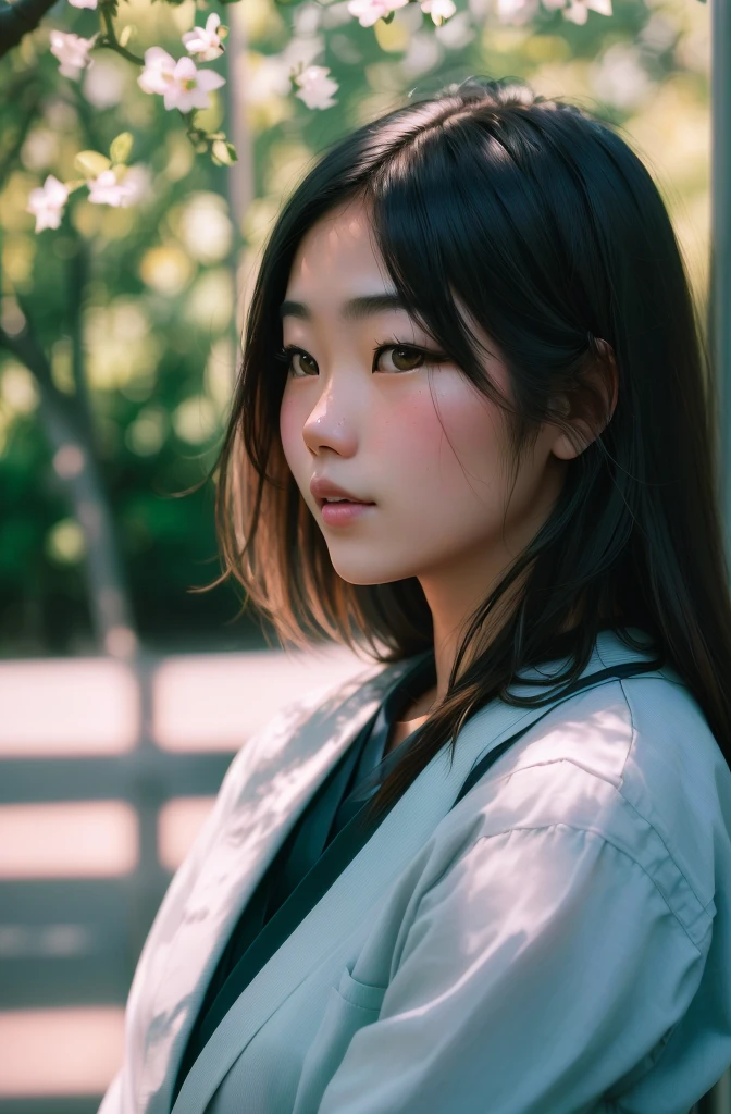 there is a woman that is standing by a pole, portrait of a japanese , a young asian woman, soft portrait shot 8 k, portrait of a japanese girl, 50mm portrait, dslr 5 0 mm portrait photo, young asian woman, young asian girl, 60mm portrait, 50 mm lens photo portrait, young cute wan asian face , realistic , high quality