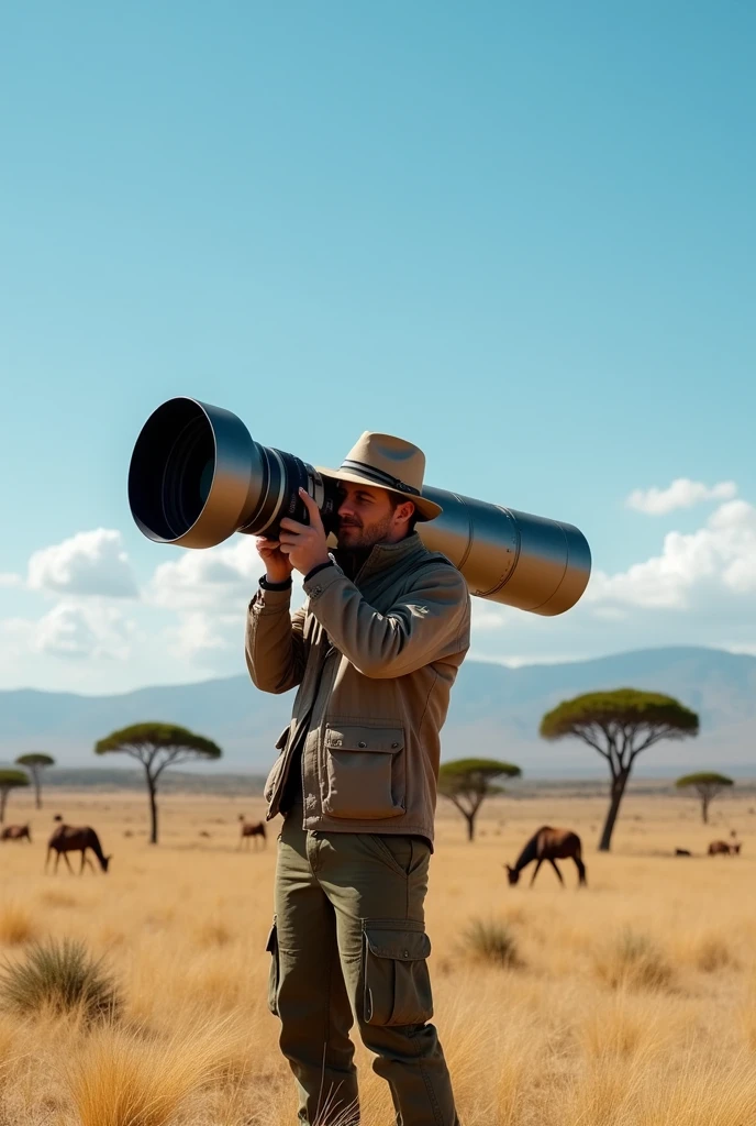 10000mm lens camera canon . Very big lens. Zoom lens. Very long lens.. a man holding camera