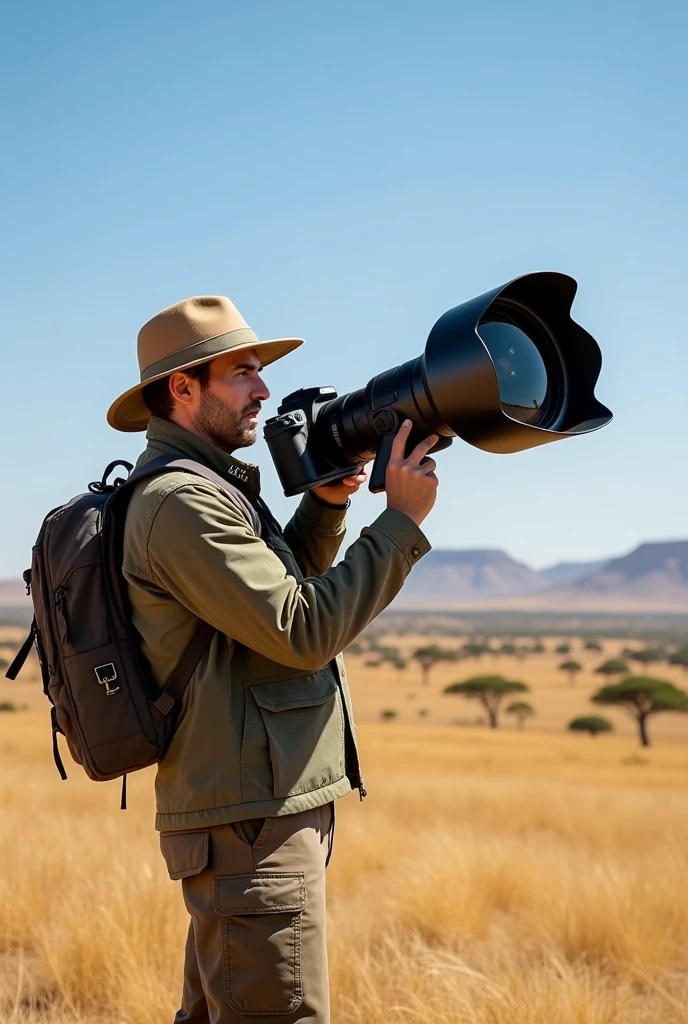 10000mm lens camera canon . Very big lens. Zoom lens. Very long lens.. a man holding camera